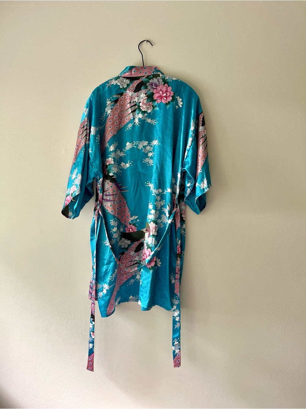 Veami Turquoise Floral Satin Kimono Cover-Up S/M - Picture 3 of 9